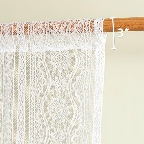 Image of MYSKY HOME White Lace French Door Curtains 72 inch Long 2 Panels Boho Sheer Floral Curtains for Door Window Scalloped Doorway Sidelight Curtains Come with 2 Matching Tie-Backs, 26 inch Wide Each Panel