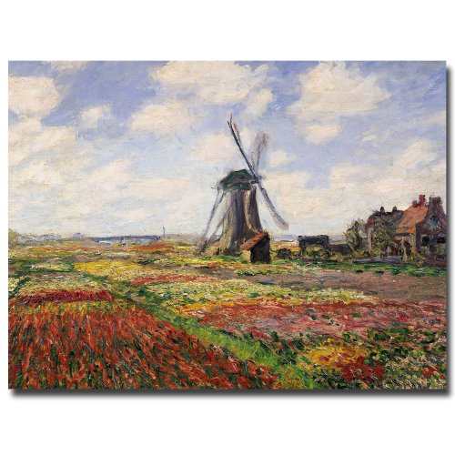 Tulip Fields with Rijnsburg Windmill, 1886 by Claude Monet, 18x24-Inch Canvas Wall Art