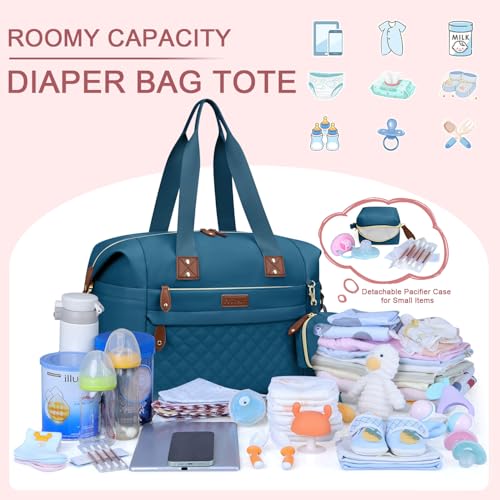 Image of Pritent Diaper Bag Tote - Diaper Baby Bags with Pacifier Case, Shoulder Straps, Stroller Clips, Waterproof Large Mommy Maternity Travel Baby Bag for Mom and Dad, Blue, Medium