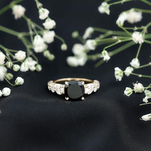 Lab Grown Black Diamond 8mm Cushion Cut Engagement Ring with Moissanite, Aaaa Quality, Black Diamond Solitaire Ring2
