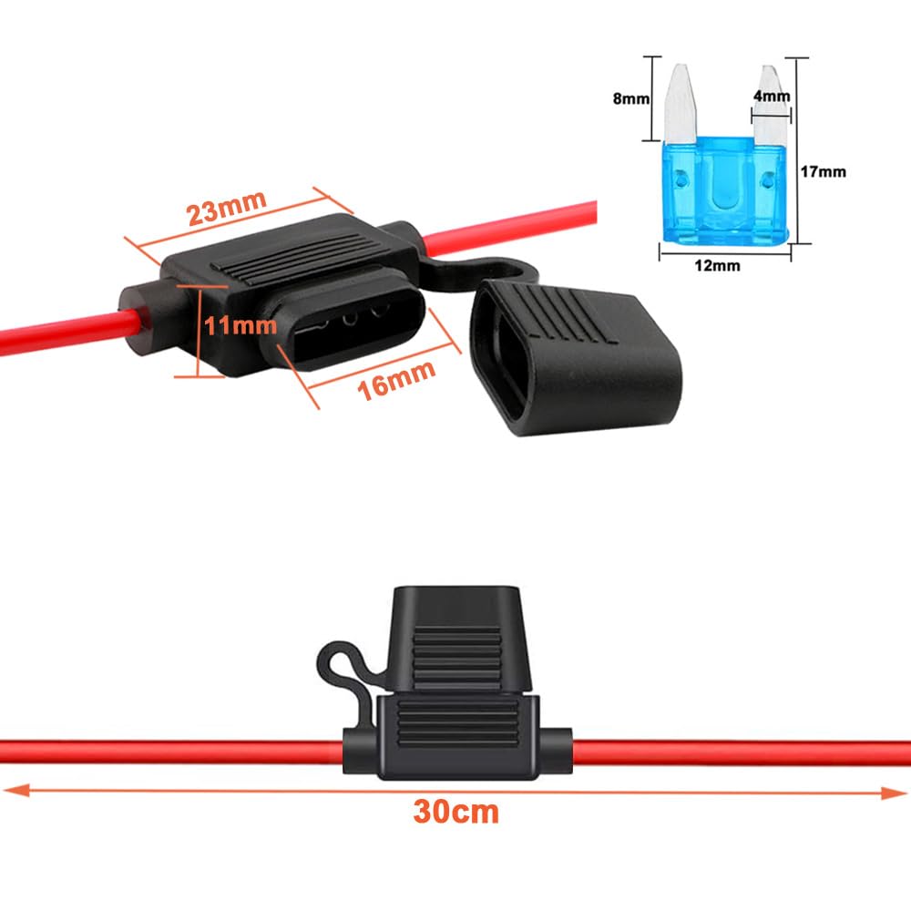 5 Sztuk 32V Mały Uchwyt Bezpiecznika Inline, Wodoodporny Uchwyt Bezpiecznika Samochodowego z Przewodem 16 AWG, Bezpłatne 10 Sztuk Mini Bezpieczników i Ściągacz Bezpieczników