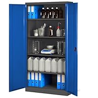 Jan Nowak Aktenschrank C001H Büroschrank Metallschrank Stahlschrank Werkzeugschrank Stahlblech Pulverbeschichtet Flügeltürschrank Abschließbar 195 cm x 90 cm x 40 cm (anthrazit/blau)