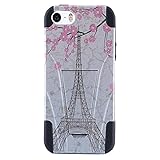 AMZER Case Skin for iPhone SE/5S/5 - Retail Packaging - White Vintage Eiffel Tower Paris Sakura Floral