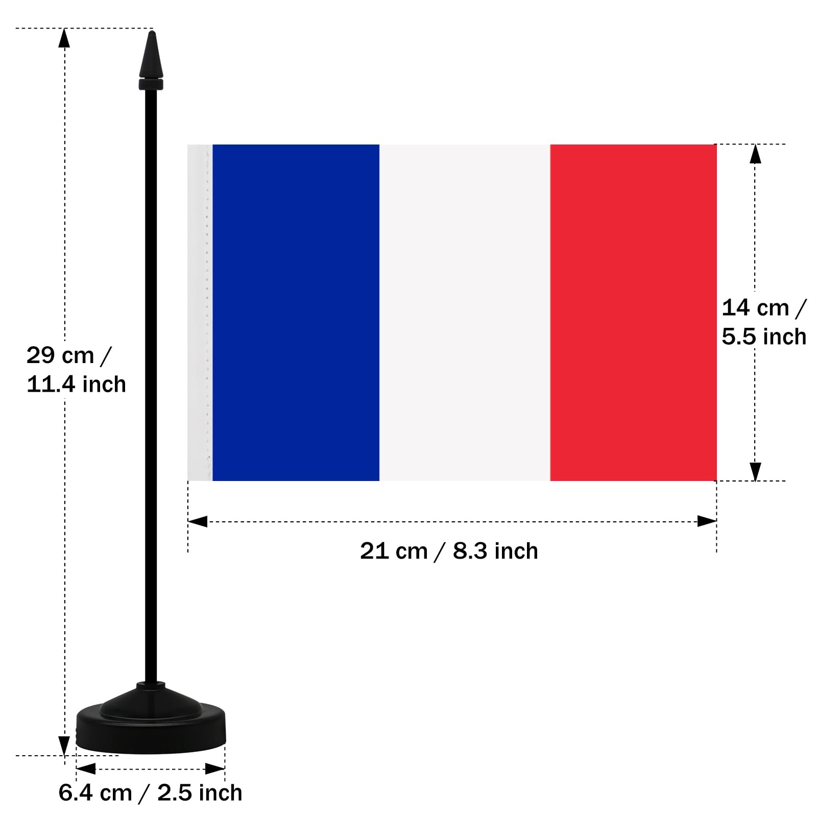Ensemble de Drapeau Français de Table 21 x 14 CM avec Hampe et Socle 2 Pièces