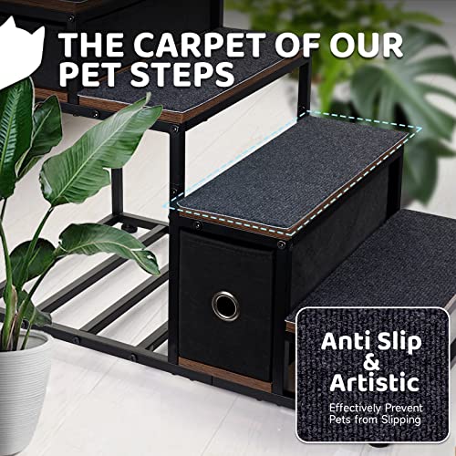 Litail 20Inch 4 Tiers Sturdy Wooden Dog Stairs & Steps For High Beds Up To 130 Lbs, Wood Dog Stairs &Steps With Non-Slip Felt Pad And Storage Drawers For Couch, Sofa, Car, Brown #TOP5