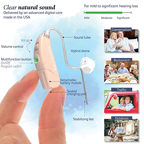 [Removable Battery] Earcentric Discoplus Rechargeable Hearing Aid Amplifier For Seniors With High Frequency Hearing Loss Noise Cancelling With Cleaning Kit - Pair - Beige #TOP3