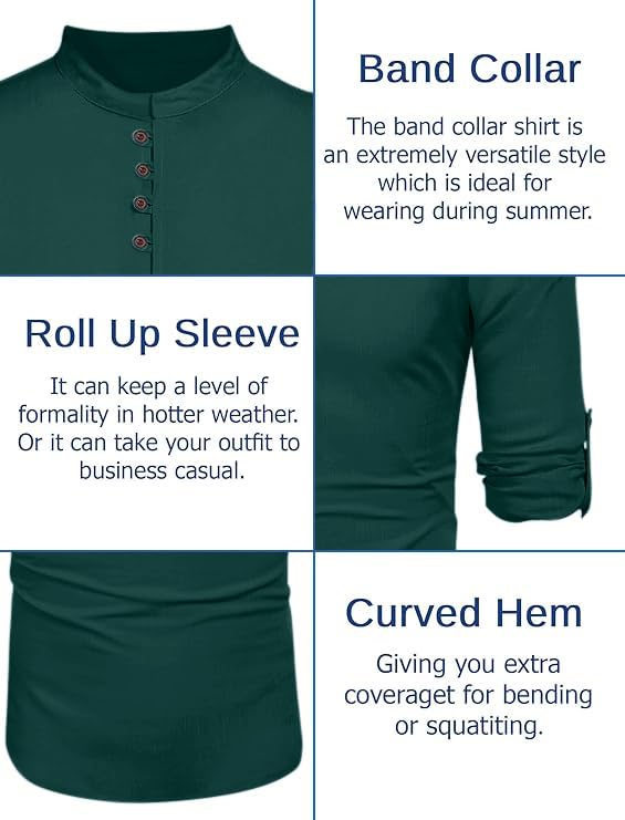Image of FINIVO FASHION Men's Straight Fit Cotton Blend Kurta with Foldable Sleeves & Formal Collar - Solid Color, Pack of One