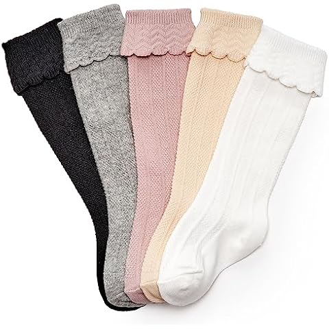 CozyWay Knee High Socks Newborn Infants Toddlers Girls 5 Pack Tube Ruffled Uniform Long Stockings Cover