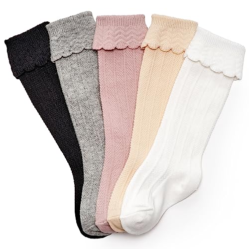 Image of CozyWay Knee High Socks Newborn Infants Toddlers Girls Tube Ruffled Uniform Long Stockings