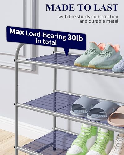 Image of Kitsure Shoe Rack - Stainless Steel Shoe Organizer, Sturdy Shoe Rack for Closet and Front Door Entrance, Free Standing Shoe Shelf, Closet Organizers and Storage, 25.6 inch Wide - 3 Tier, Grey