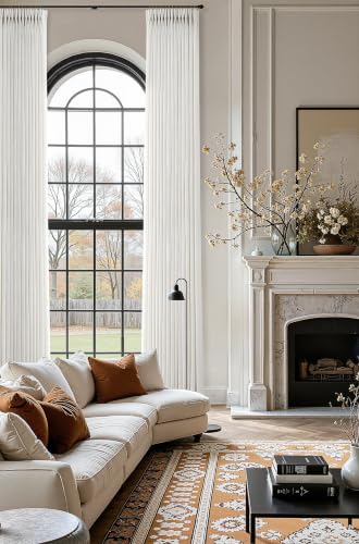 144 Inch Long Pinch Pleated Linen Curtains Semi Sheer 2 Panels Natural