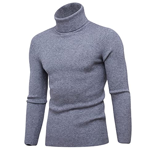 Jersey de Punto para Hombre, Jersey de Cuello Alto, Ajustado, de Color sólido, Sencillo, de Manga Larga, a la Moda, versátil y Atractivo para Negocios 4XL Cover
