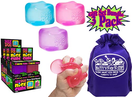 Nice Cube Translucent NeeDoh...Groovy Glob! Squishy, Squeezy, Popping, Stretchy Stress Fidget Cubes Complete Gift Set Party Bundle with Storage Bag - 3 Pack (Purple, Pink & Blue) image 10