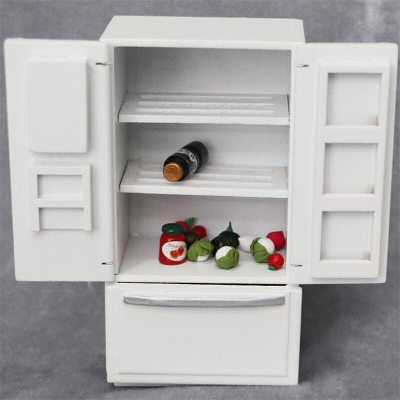 Image of EatingBiting 1:12 Scale 1 /12 Mini Furniture minihouse Kitchen White Refrigerator Fridge with 2 Doors Furniture Accessories Wooden Refrigerator Fridge Freezer