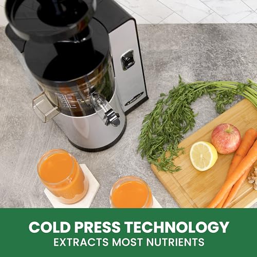Omega Juicer Cold Press Vertical 43 RPM Slow Masticating Compact Juice Extractor for Fruits and Vegetables Quiet Operation with 3 Stage Auger Automatic Pulp Ejection and No-Drip Tap, 150-Watts, Silver