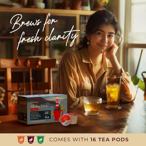 Image of Gya Tea Co All Day Focus Tea Gift Set (16 ct) - Assorted Tea Pod Variety Pack with Earl Grey, Black, Green & Jasmine Green 4 Flavors for Refresh & Energy