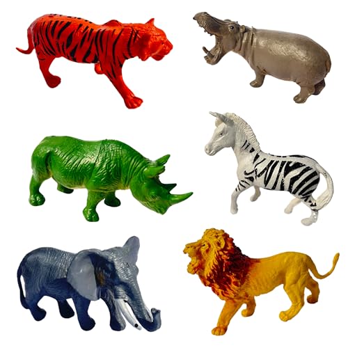 Image of ZESTHOME Bring the Jungle Home | 6PCS Wild Animal Toy Figures for Kids 3+ | Lion, Tiger, Elephant, Zebra, Rhino & Hippo | Ultimate Safari Playset | Perfect First Wildlife Collection