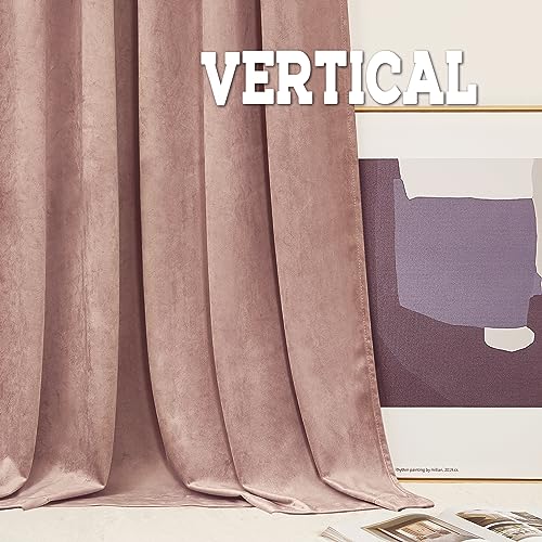 Image of RYB HOME Velvet Curtains 90 inches Long, Rod Pocket Soft Fabric Room Darkening Curtains & Drapes for Kids Girls Dormitory, Dusty Pink, W 52 x L 90 inches, 2 Panels Set | Thermal Insulated, Privacy, Sunlight UV Heat Blocking, Luxurious Decor, Dining Room Nursery, Rod Pocket, W52 x L90, 2 Panels