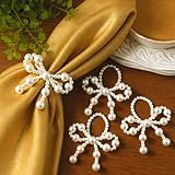 Gandeer 12 Pcs Pearl Bow Napkin Rings Imitation Bow Pearl Ring Napkin Holder Delicate Beaded Serviette Buckles for Christmas Wedding Party Dinner Table Decor and Daily Use