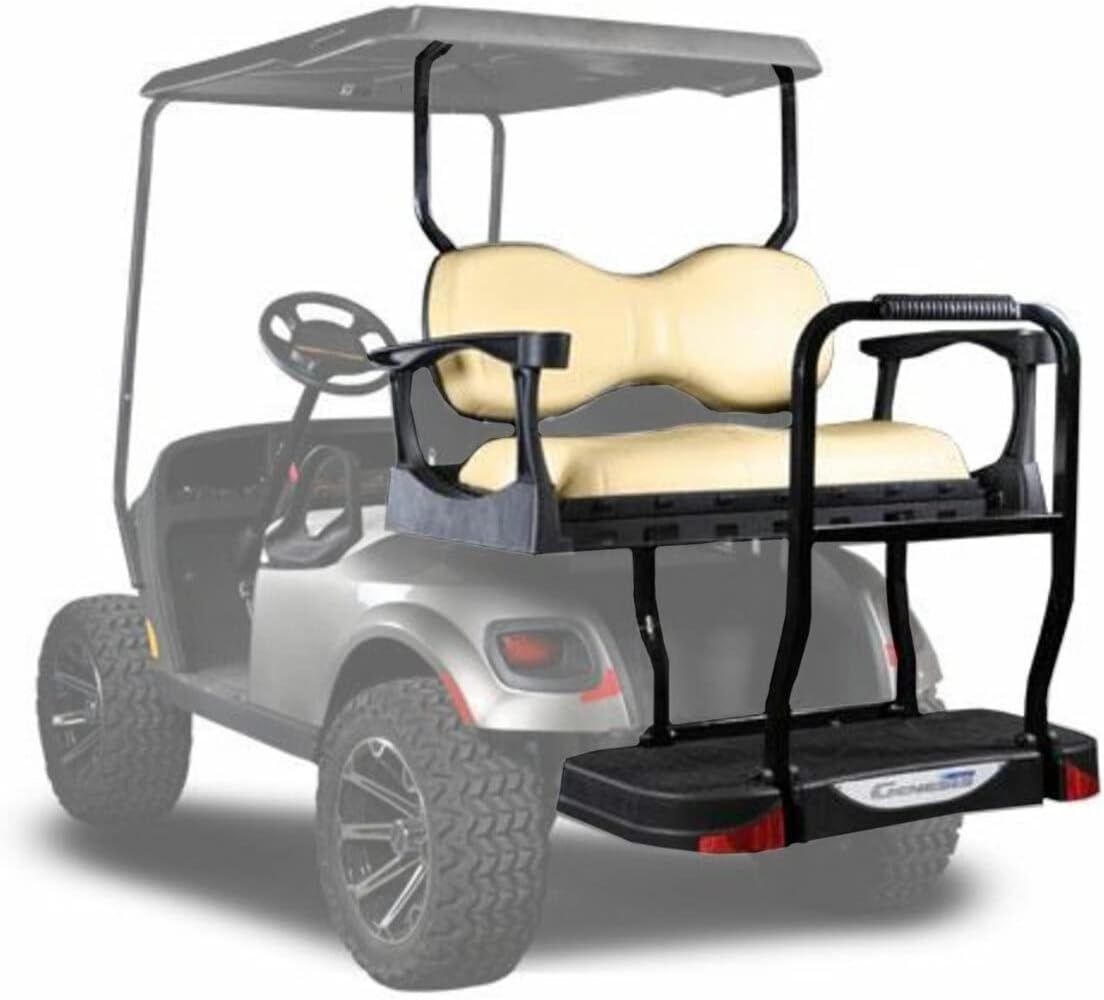 MadJax Genesis 300 Aluminum Golf Cart Rear Flip Seat for EZGO TXT 1995-2017 - Deluxe Tan Cushion
