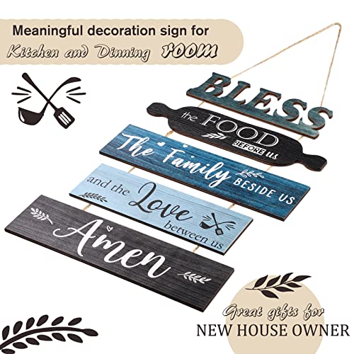 Geetery Bless The Food Before Us Wall Decor Farmhouse Kitchen Decor Rustic Dining Room Wall Art Vintage Country Wooden Hanging Sign(Farmhouse Blue)
