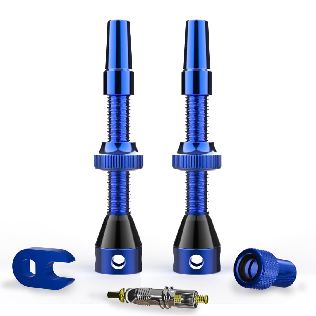 Shredr. Tubeless Valve Set | Presta Valves for Tubeless Tyres | Super Light Aluminium Colourful Anodised French Valve | Includes Valve Adapter, Replacement Valve and Tool (Blue, 44 mm)