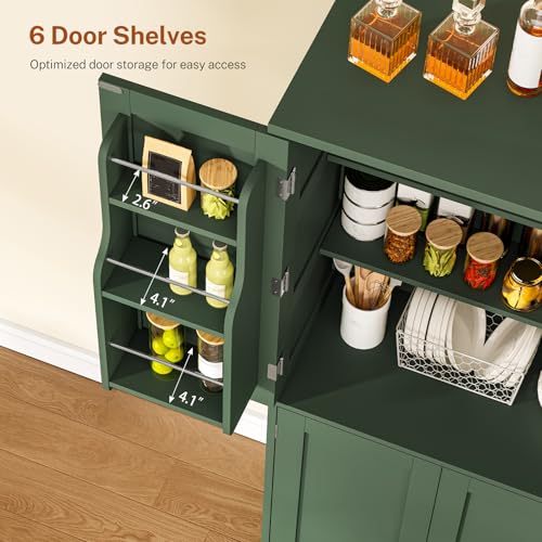 Image of TEENFON 51 inch H Pantry Cabinet with 4 Doors, Kitchen Cabinet with 6 Door Shelves, Kitchen Pantry for Living Room, Dining Room, Bathroom, Green