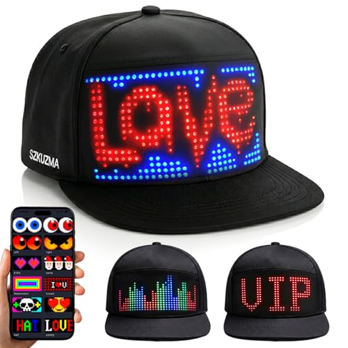 SZKUZMA Programmable LED Baseball Cap with Wireless App Control Full Color Light Up Message Hat with DIY Pixel Art & Animations for EDM Festivals Raves Parties and Novelty Gifts