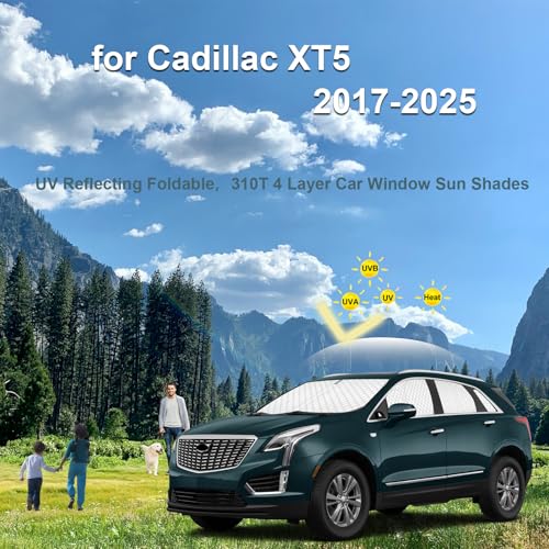 Image of KMF 8pcs Thicken Sun Shades for Cadillac XT5 Accessories 2017-2025, Full Car Window Covers Sunshade for Windshield Side Rear, UV Block and Blackout Privacy for Camping Outdoor