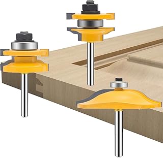TAIWAIN 1/4 Inch Shank Groove Tongue Router Bit Set 3PCS, Wood Milling Cutter Router Bits, Woodworking Miter Carbide CNC Cutting Tool for Doors, Tables, Shelves, Walls,Woodwork(F-1/4MB)