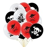 Caribbean Pirates Party Balloons,White Black Red Pirate Skull Latex Balloon Bouquet for Pirate Nauti