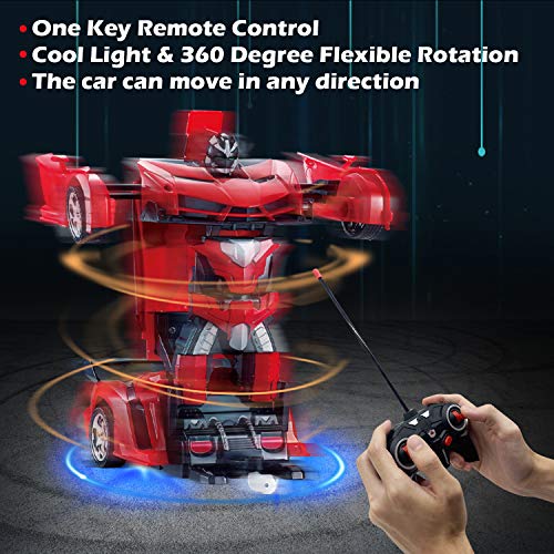 Amenon Remote Control Transform Car Robot Toy For Boys Kids Teens Toys With Lights Rc Car 2.4Ghz 1:18 Rechargeable 360°Rotating Race Car Toys Gifts For Kids Girls Party Favors (Red) #TOP1