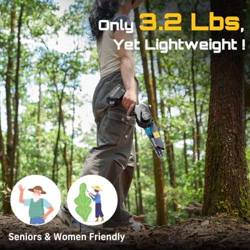 Image of Mini Chainsaw Cordless 8 inch: Electric Chainsaw Battery Powered, Brushless Chain Saw with Auto Oiler, 2pcs Battery, Handheld Saw for Tree Branch Wood Cutting,Gardening Tools for Men Dad Husband