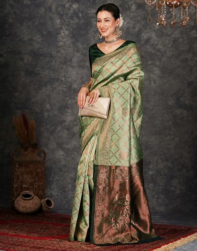 SIRIL Women's Banarasi Jacquard Soft Kanjeevaram Saree With Unstitched Blouse Piece - Image 5