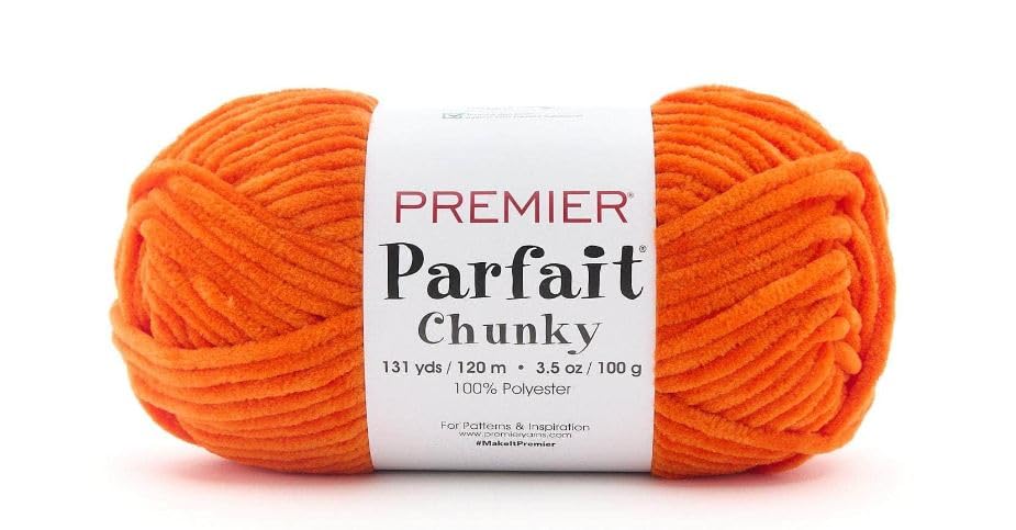 Image of Premier Yarns Parfait Chunky Chenille Yarn 3.5 Oz 6 Super Bulky Weight 3 Pack Bundle with Bella's Stitch Place Holders (Carrot)