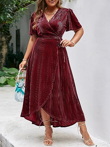 Image of BerryGo Women's Velvet V Neck Wrap Semi Formal Dress Cocktail Party Maxi Dress for Wedding Guest