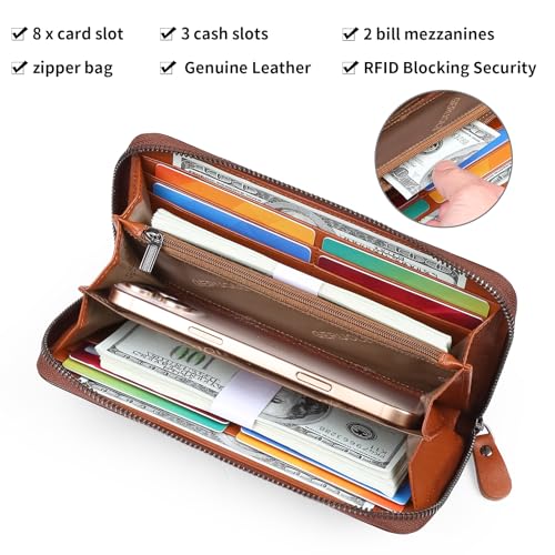 Women's Wallet RFID Blocking Long Travel Leather Purse Large Capacity Credit Card Holder3