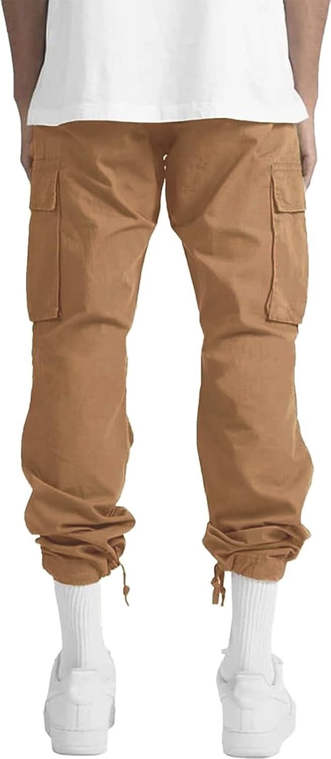 ALLABREVE Mens Casual Joggers Pants Hiking Drawstring Chino Cargo Pants Straight Leg Pants