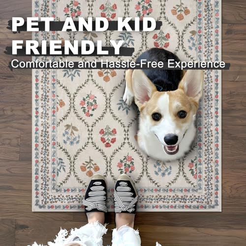 KILOCOCO 2x6 Runner Rug, Moroccan Super Soft Washable Hallway Entryway Runner Rug, Accent Print Faux Wool Kitchen Runner Rug 6 Feet Non-Slip Boho Rug Runner for Laundry Room Bedroom, Ivory