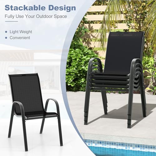 Image of Giantex Patio Chairs Set of 4, Stackable Outdoor Dining Chairs with Breathable & Quick-Dry Fabric & Armrests for All Weather, Lawn, Backyard, Poolside,Porch, Deck, 330 LBS Capacity (Black)