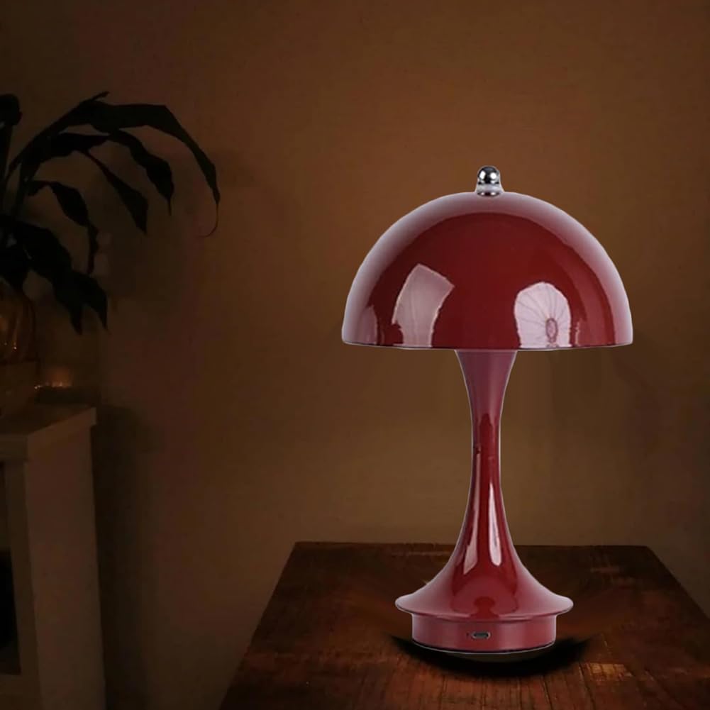 Pilzlampe LED Akku Tischlampe Kabellos USB Aufladbar Tischleuchte Batterie Dimmbar mit Touch Control Pilz Lampe Innen und Außen Tragbare Kinderzimmerlampe Batterie Schreibtischlampe,Red b