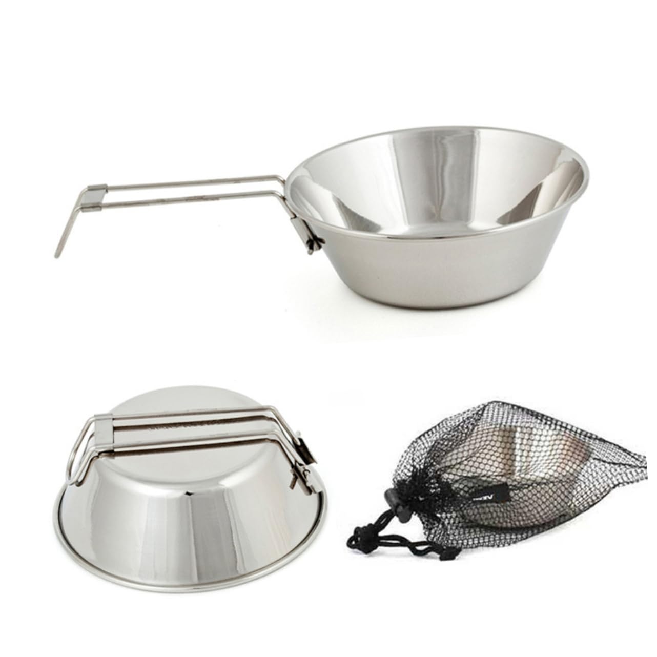 GOOHOCHY 1pc Folding Camping Bowl with Handle Collapsible Stainless Steel Bowl for Outdoor Hiking Picnic