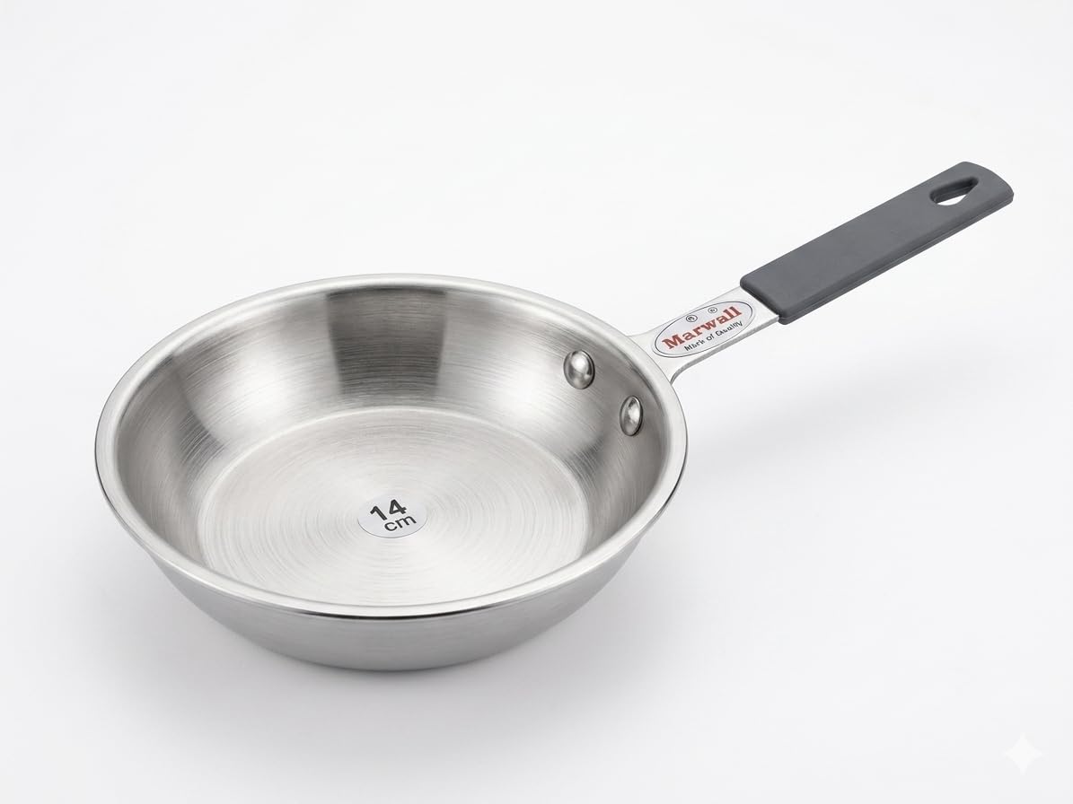 Triply Stainless Steel Mini/Baby/Small Size | Induction Friendly | 2.5mm Thickness | Cool Touch Silicone Stainless Steel Handle (Silver, 350ml, Triply Stainless Steel)-image-47