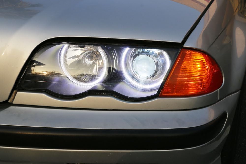 iJDMTOY Switchback Dual-Color White/Amber 336-SMD LED Angel Eyes Halo Rings Kit Compatible with BMW E36 E46 3 Series E39 5 Series E38 7 Series (Fit Xenon Trim ONLY)