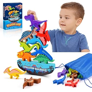 AMAZON - IPOURUP Dinosaur Toys for Kids 3-5: Wooden Stacking Montessori Toys for 3-7 Year Old Balance Competition Game for Family Ideal Easter and Birthday Gifts for Kids (Classic Version)