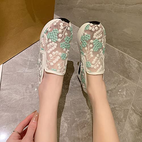 Hbeylia Platform Wedge Fashion Sneakers For Women Embroidery Floral Mesh Air Lace Chunky Sole Hidden High Heels Slip On Loafers Walking Work Shoes Arch Support Low Top Play Sneakers Loafers #TOP4