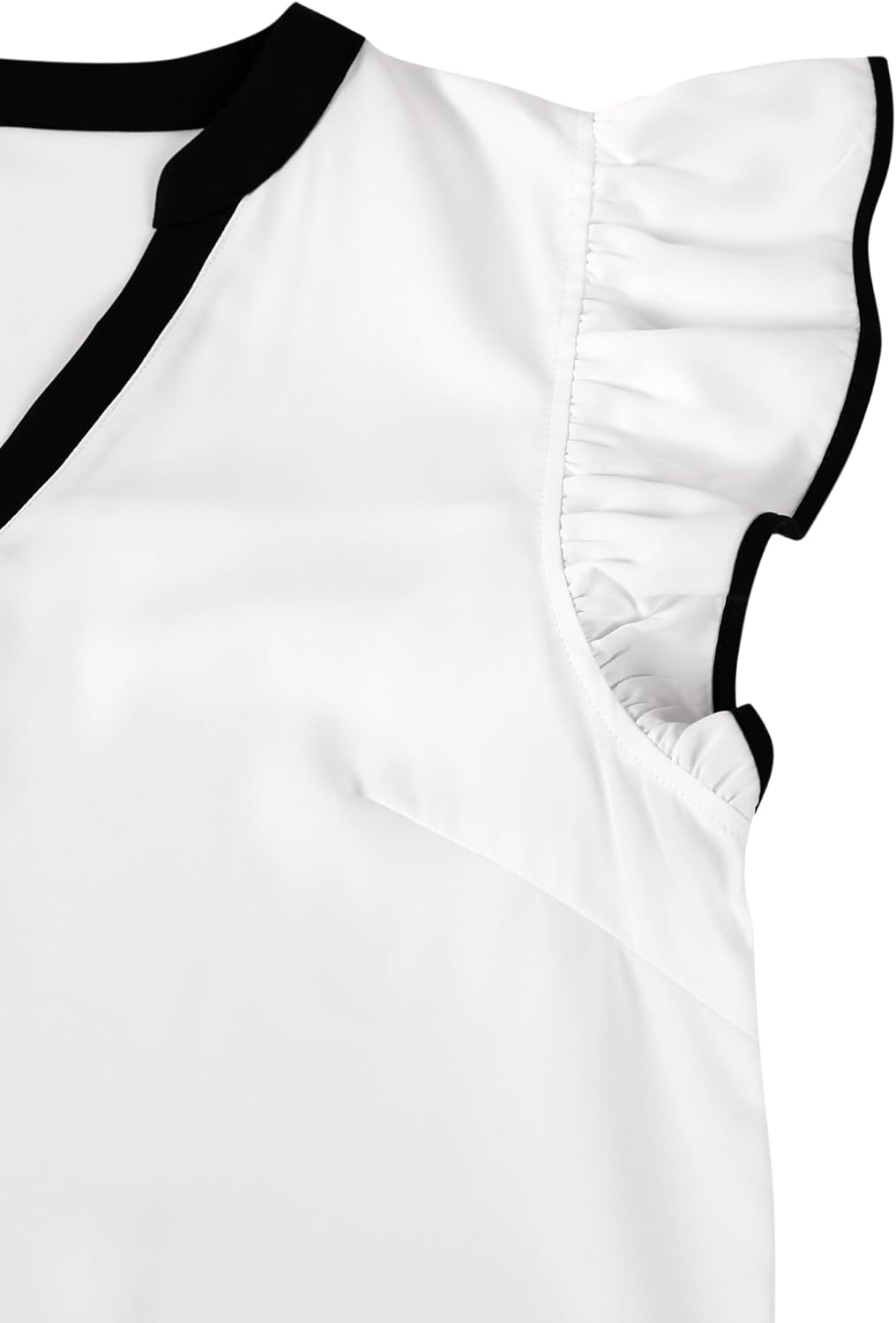 SOFIA'S CHOICE V Neck Blouses for Women Dressy Casual Summer Color Block Ruffle Short Sleeve Tops - Image 4