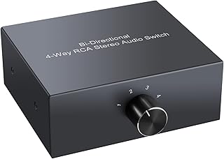 PROZOR RCA Stereo Audio Switch 4-Way Bi-Directional L/R Sound Channel Audio Switch Splitter RCA Stereo Switch Selector for DVD Stereo Speaker CD Player