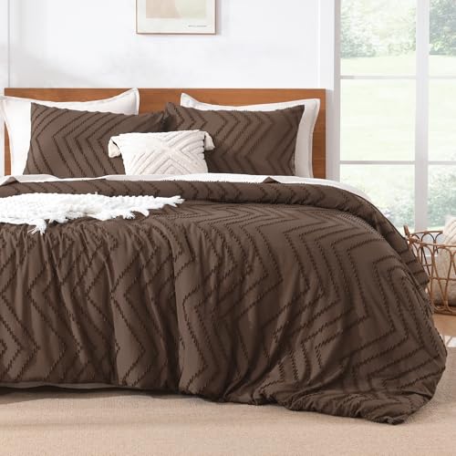 Image of Litanika Boho Queen Comforter Set, 3 Pcs Brown Lightweight Bedding Set
