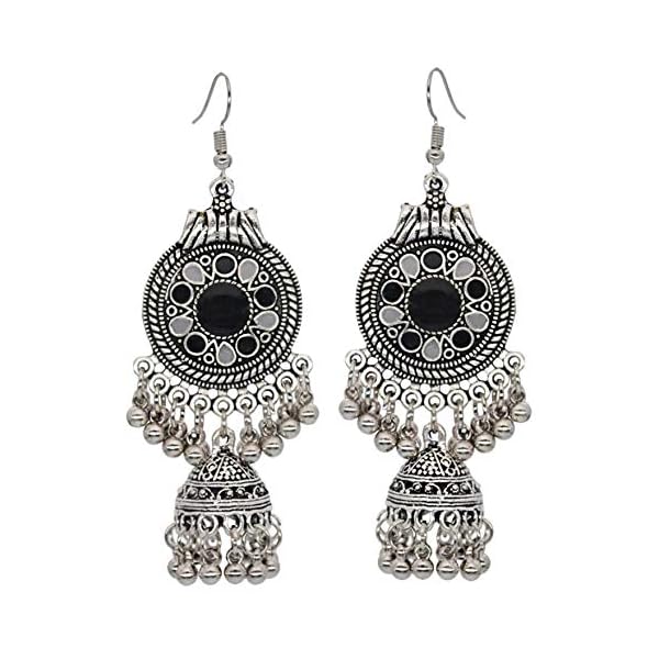 Gypsy Jewelry Retro Ethnic Silver Indian Jhumka Small Bells Oil Drop Tassel Earrings for Women Bohemian Party Gift (Style 5)